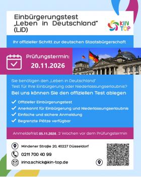Einbürgerungstest Leben in Deutschland in Düsseldorf , 20.11.2026